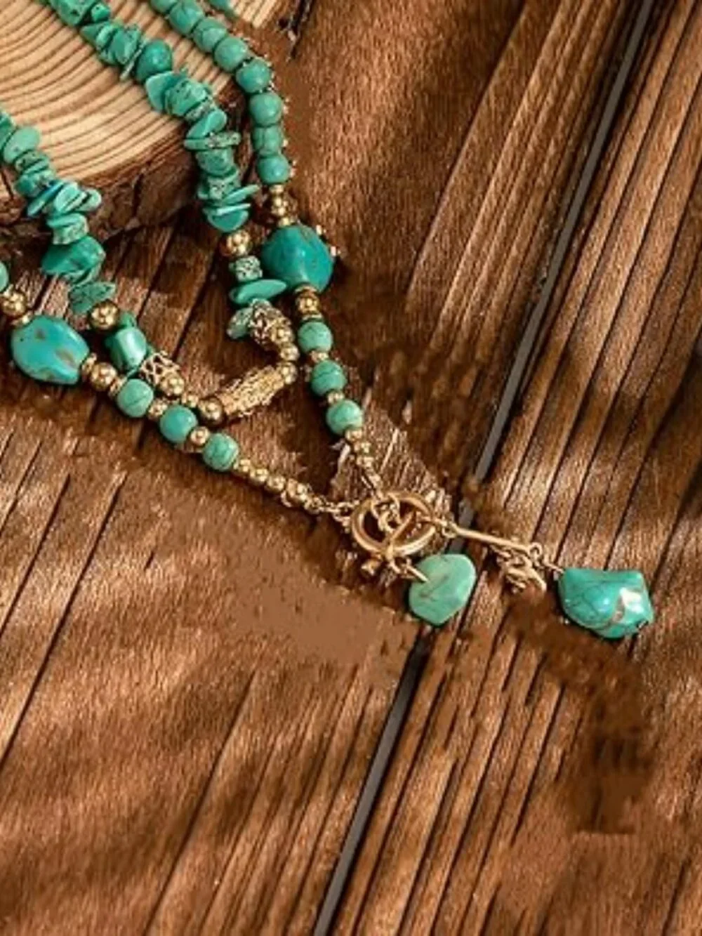 Turquoise Beaded Necklace for Women Layered Choker Necklace Gold and Turquoise